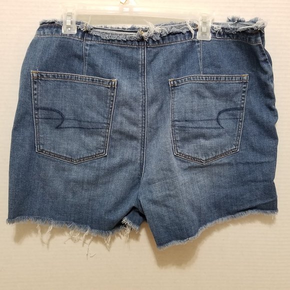 American Eagle skort 18 distressed frayed tie side wrap denim jean cut off waist - Picture 2 of 16